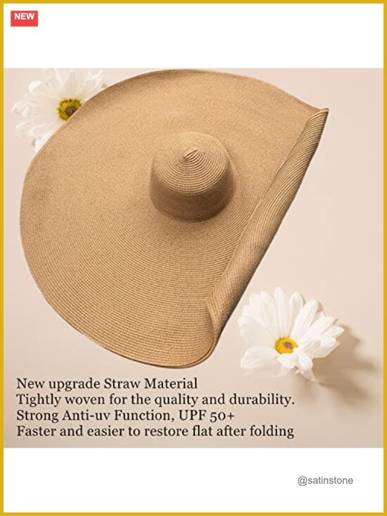 Oversized Floppy Straw Sun Hat for Women, Extra Large Wide Brim UPF 50+